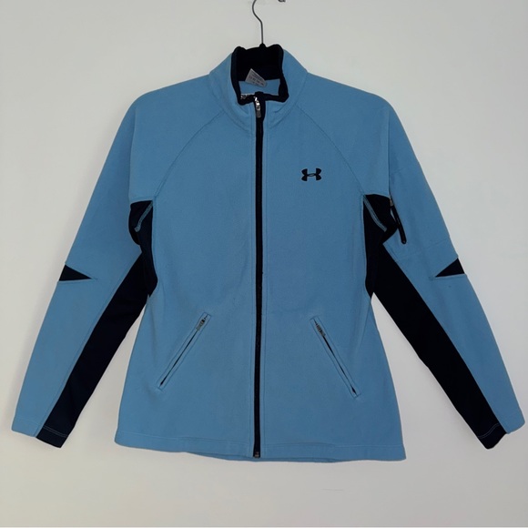 Under Armour Blue Black Full Zip Fleece Jacket Women’s Size Medium - Picture 1 of 8